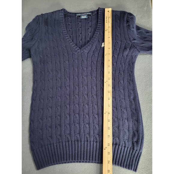 Ralph Lauren Sport Women's LG Navy Blue V Neck Cable Knit Sweater Tennis Preppy - Picture 6 of 6